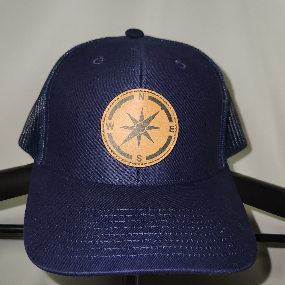 Compass Leather Patch‎ Mesh Adjustable Navy Blue Snap Back Hat New
